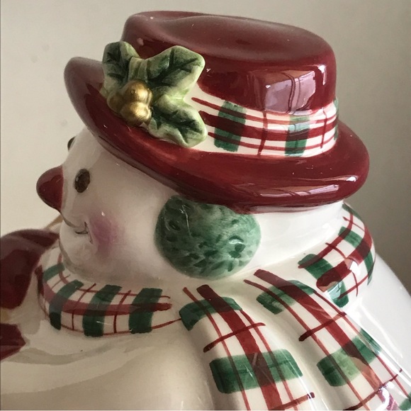 Fitz & Floyd Christmas Plaid Snowman Trinket Bowl Dish Cookie Jar - NIB - Picture 7 of 16